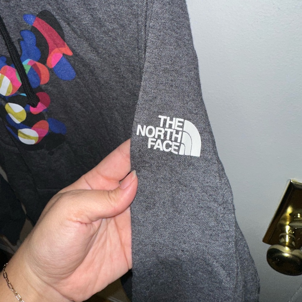 The North Face Charcoal Hoodie with Colorful Graphic